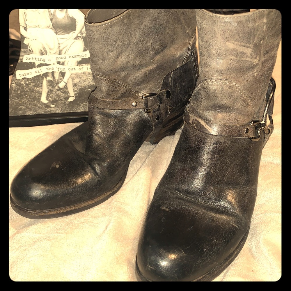 Distressed Italian leather ankle boots.